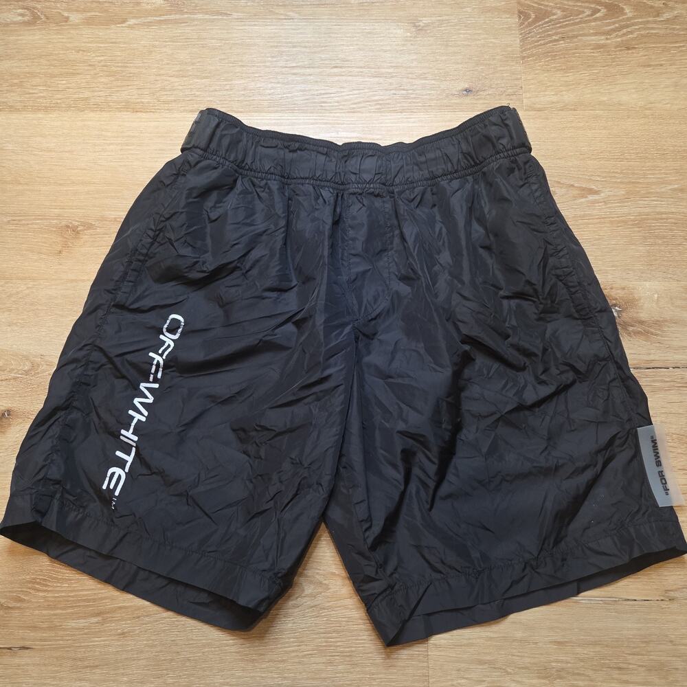 Off-White c/o Virgil Abloh Mens M Black Logo Nylon Swim Shorts Trunks Albania